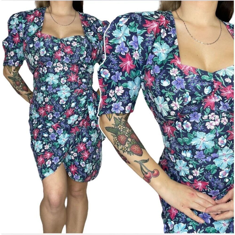 Vtg All that Jazz Juniors Floral Mini Dress 14 Matching Bolero Ridgemont High - Picture 2 of 4